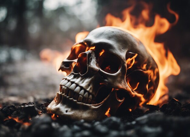 A Metal skull on fire