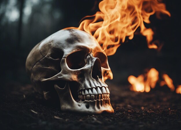 A Metal Skull on fire