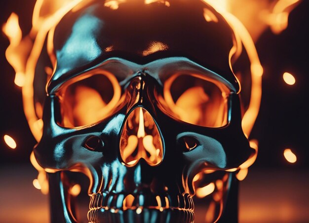 Photo a metal skull on fire