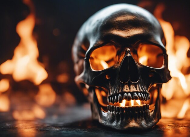 A Metal skull on fire