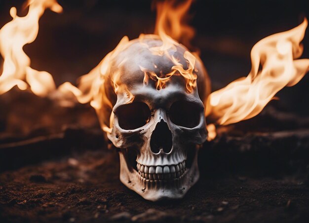 A Metal skull on fire