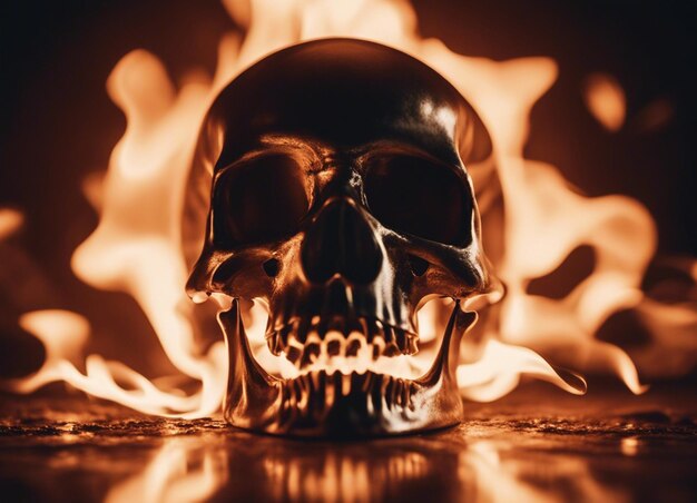 Photo a metal skull on fire