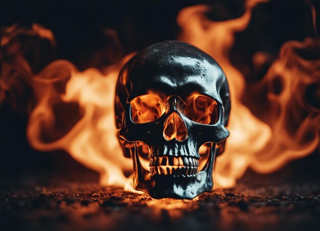 Photo a metal skull on fire