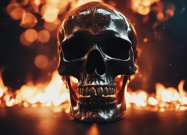 A Metal skull on fire