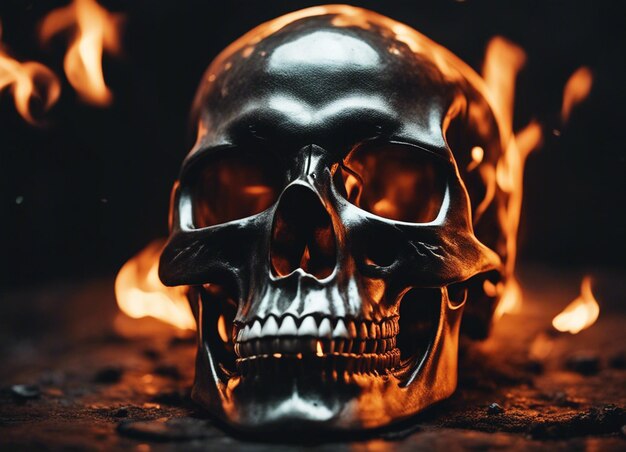 A Metal skull on fire