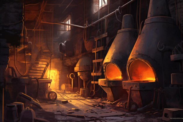 Metal smelting in a metallurgical plant Industrial background