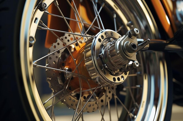 金属のスポーク付きの車輪で,大きな金属のボルトが付いている金属の.