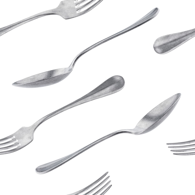 Metal spoon and fork isolated on white