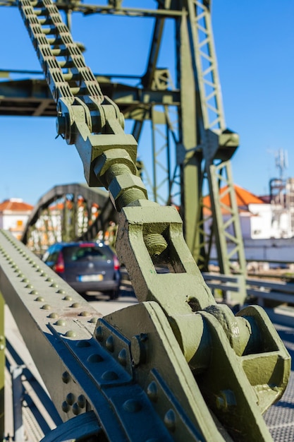 Metal structure elevation bridge over Sado river Alcacer do Sal Portugal