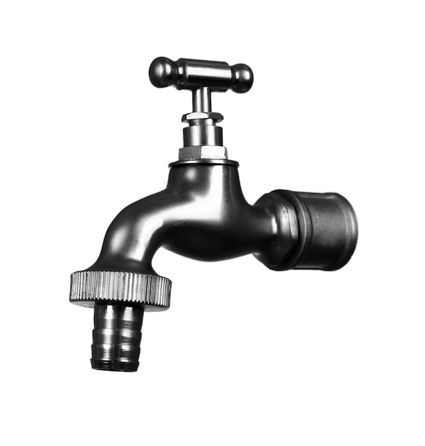 Metal tap isolated on white saving water concept