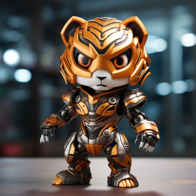 Photo metal tiger a cute cartoonish hero figure with unreal engine 5 style