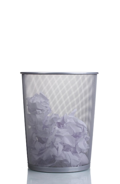 Metal trash bin from paper isolated on white