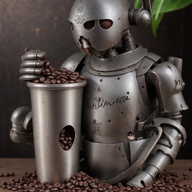 Photo metal turk on coffee beans background