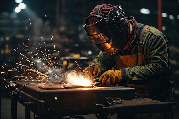 Metal welder working with arc welding machine ai generative