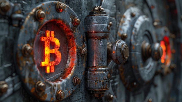 Metalen deur met Bitcoin-symbool