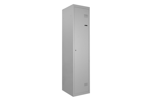 Metalen lockers voor kleedkamer. Verander kamer metalen locker box op de witte achtergrond isolated