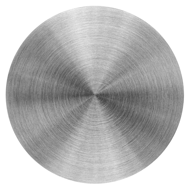 Foto metalen ronde circulaire textuur. roestvrij staal textuur close-up geïsoleerd op een witte achtergrond