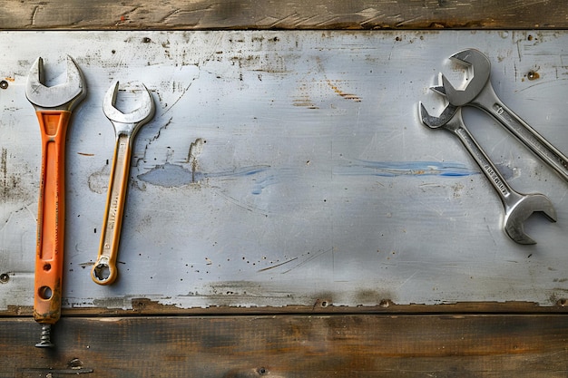 Metalen sleutels op een achtergrond van een werktafel