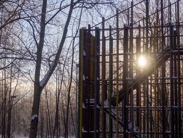 Metalen structuur in het bos van het stadspark