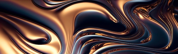 Metalic abstract wave panoramic wallpaper Generative AI