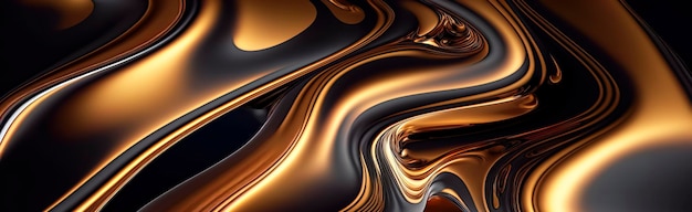 Metalic abstract wave panoramic wallpaper Generative AI