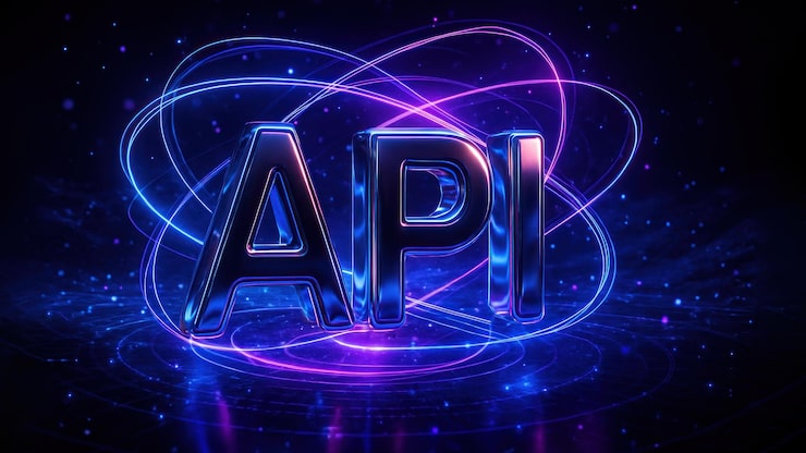 Photo a metalic api text floats surrounded by digital data and lines symbolizes application programming interface with futuristic api programming interaction