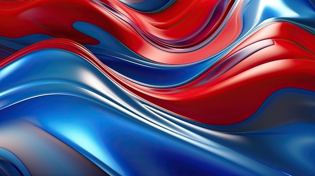 Metallic abstract technologie golvend vloeibaar blauw wit rood achtergrondbannerbehang Generatieve AIxA