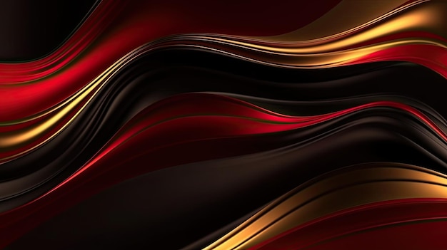 Photo metallic abstract technology wavy liquid gold red background banner wallpaper generative aixa