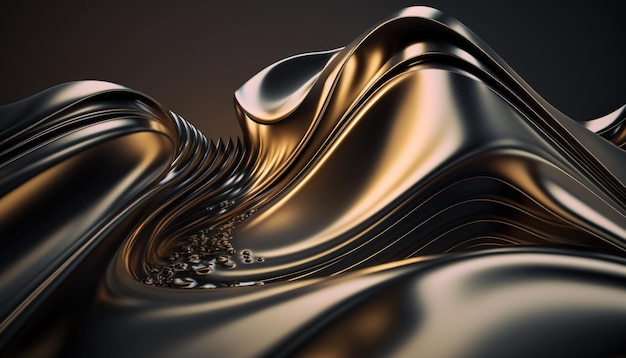 メタリックな抽象的な波状の液体の背景 ジェネレーティブ AI テクノロジー