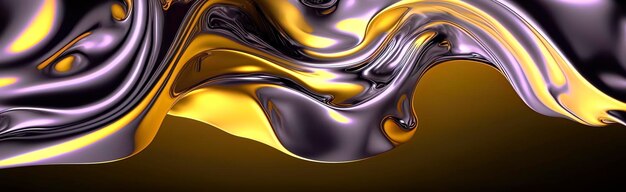 Metallic abstract wavy liquid background panoramic wallpaper Generative AI