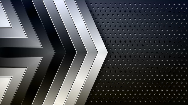 Metallic arrows on dark perforated background tech motion design