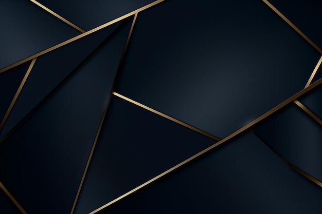 金色の背景 多角形の深い青色の ⁇ 沢と金色のライン 金色の金属の近代的なデザイン