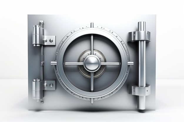 Metallic Bank Vault Door on White Background