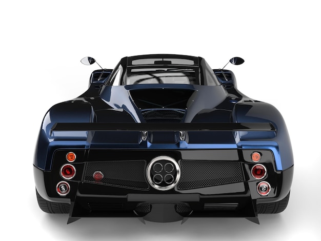 Metallic blue awesome luxury super sports car back closeup shot