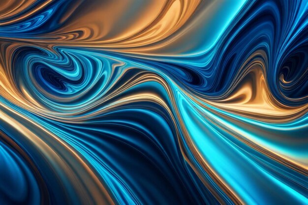 Metallic blue colors blend and sway in an abstract fluid background