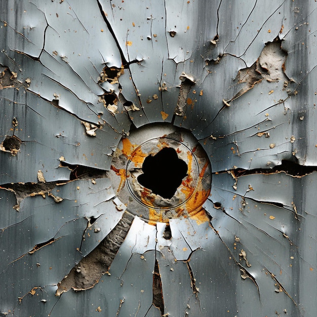 Photo metallic bullet hole