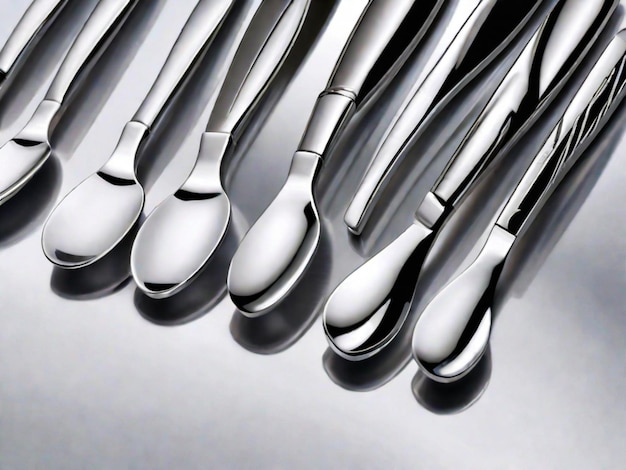 Photo metallic chrome handle on stainless steel kitchen utensil