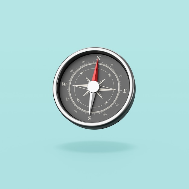 Metallic Compass on Blue Background