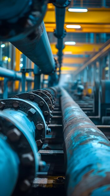 Photo metallic conduits highpressure pipeline in manufacturing facility