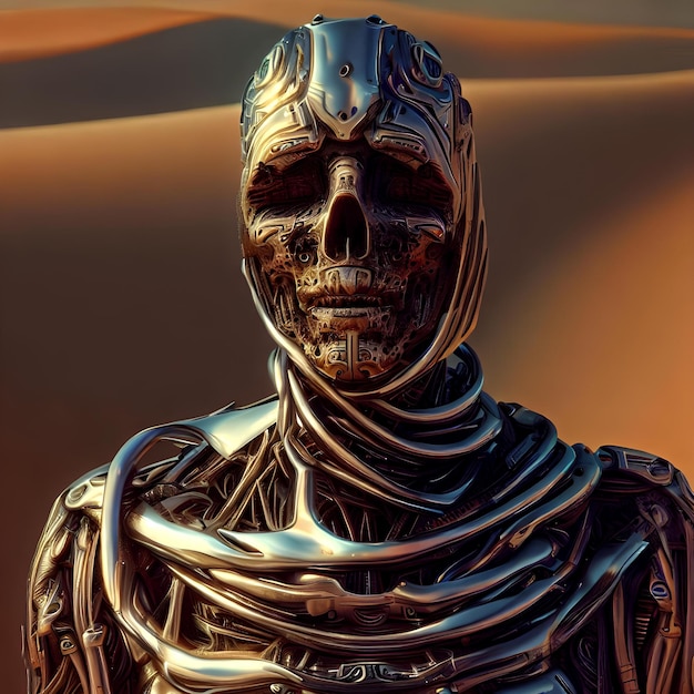 The metallic cyborg mummy protector of the deserts of the galaxy