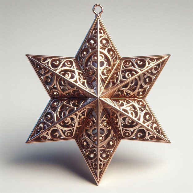 Metallic Finish 3D Rendered Star Ornament for Ramadan Decor Set Against White Background