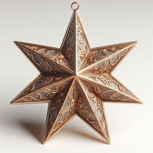 Metallic Finish 3D Rendered Star Ornament for Ramadan Decor Set Against White Background