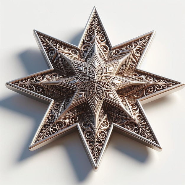 Metallic Finish 3D Rendered Star Ornament for Ramadan Decor Set Against White Background