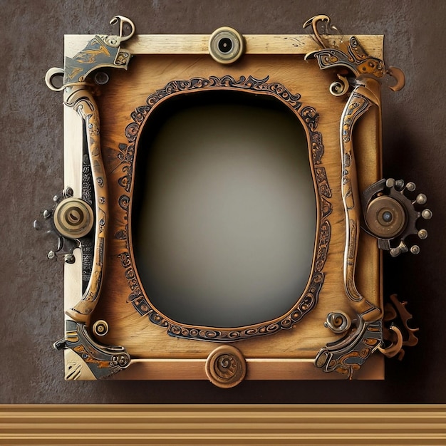 Metallic frame with vintage machine gears and cogwheel