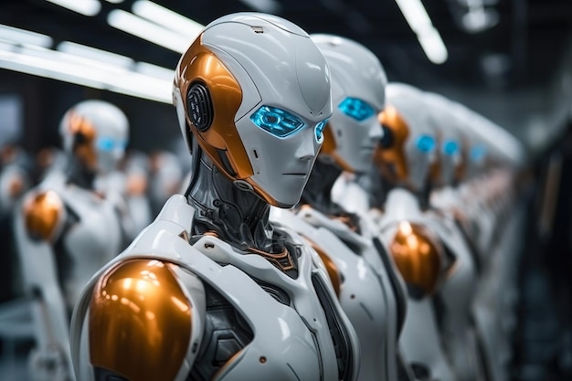 Metallic Futurism AI Bots in Harmony