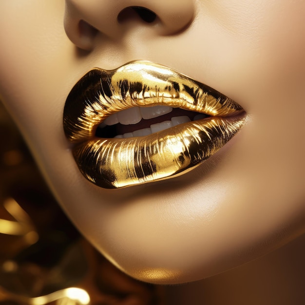 Metallic gold lips Beautiful makeup Sexy lips