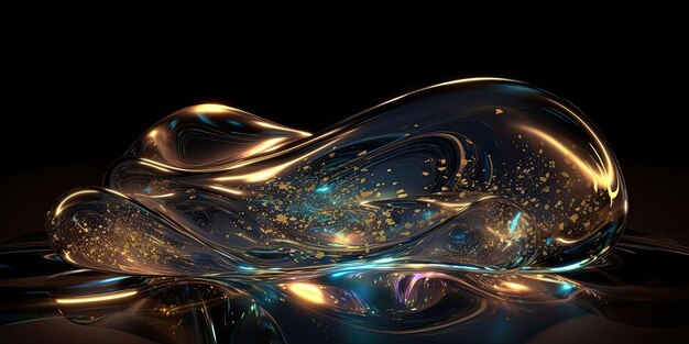 Metallic golden swirls morphing abstract fluid art