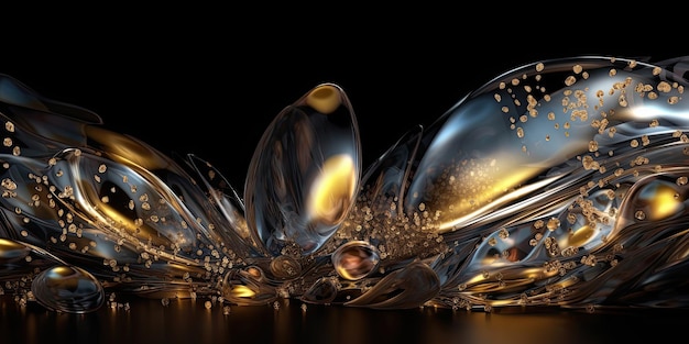 抽象的な流体アートをモーフィングするメタリックな金色の渦巻き