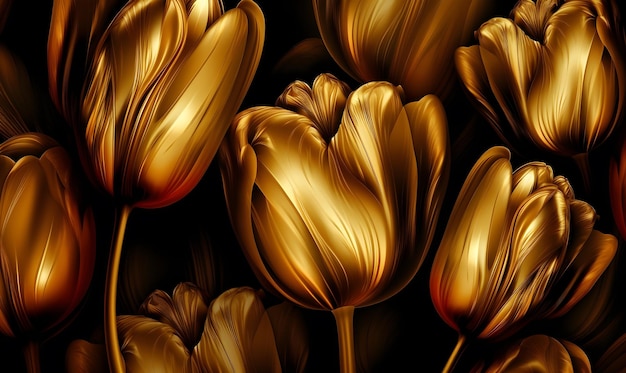 Metallic golden tulips fantasy design luxury black background