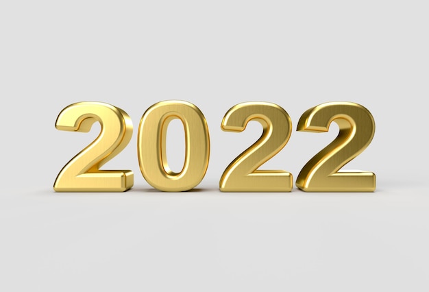 Metallic goud 2021 2022 nieuwjaar 3d render illustratie geïsoleerd op lichtgrijze achtergrond